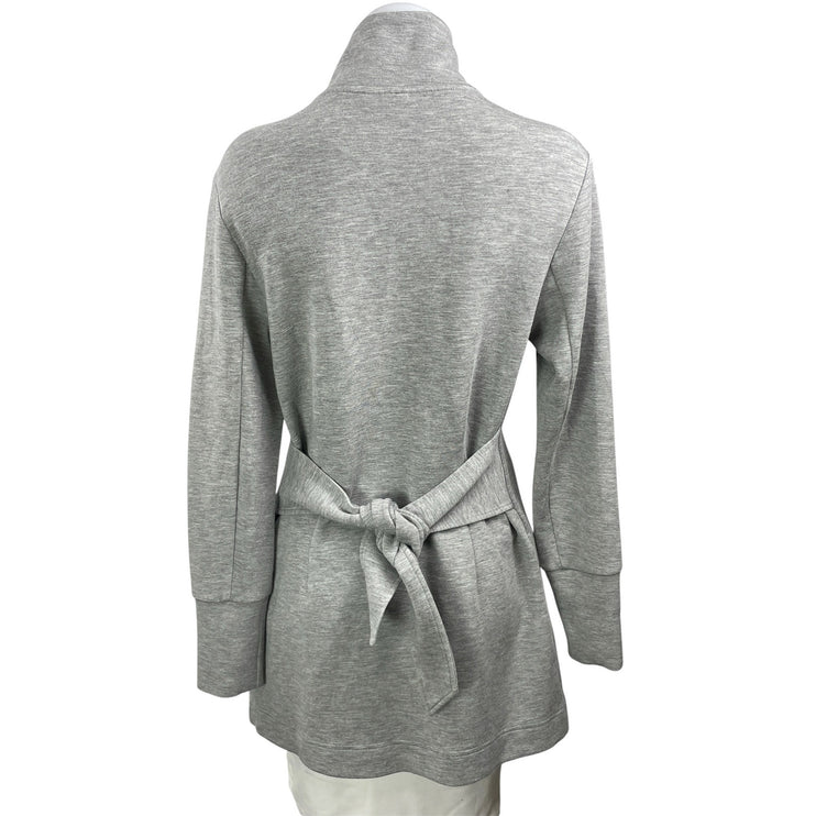 Varley Women's Gray High Neck Long Sleeve Snap Tie Waist Wrap Coat Jacket Size M