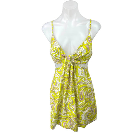 ASOS Design Yellow Linen Sleeveless Abstract Knot Front Cut Out Mini Sun Dress 6