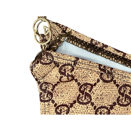 NEW Gucci Brown Beige Gold Tone Chain Monogram Swimwear Bikini Bottom Size S
