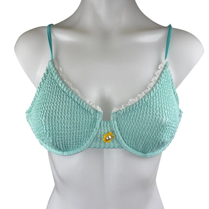 Women's Green Textured Lace Trim Two Piece Swimsuit Swimwear Bikini Set Size M