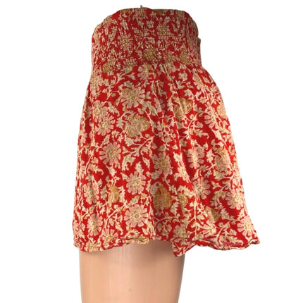 Free People Say It's So Orange Floral Smocked High Waist Flowy Mini Shorts Sz S