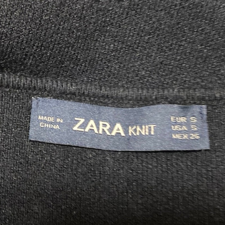 Zara Womens Black Gold Button Long Sleeve Knit Mini A Line Sweater Dress Size S