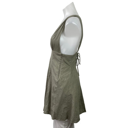 Zara Khaki Green Sleeveless Plunge Deep V Neck Lace Up A Line Mini Dress Size XS