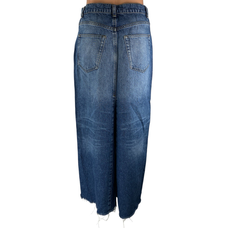 Reformation Jeans Tazz Blue High Slit High Waist Maxi Denim A-Line Skirt Size 27