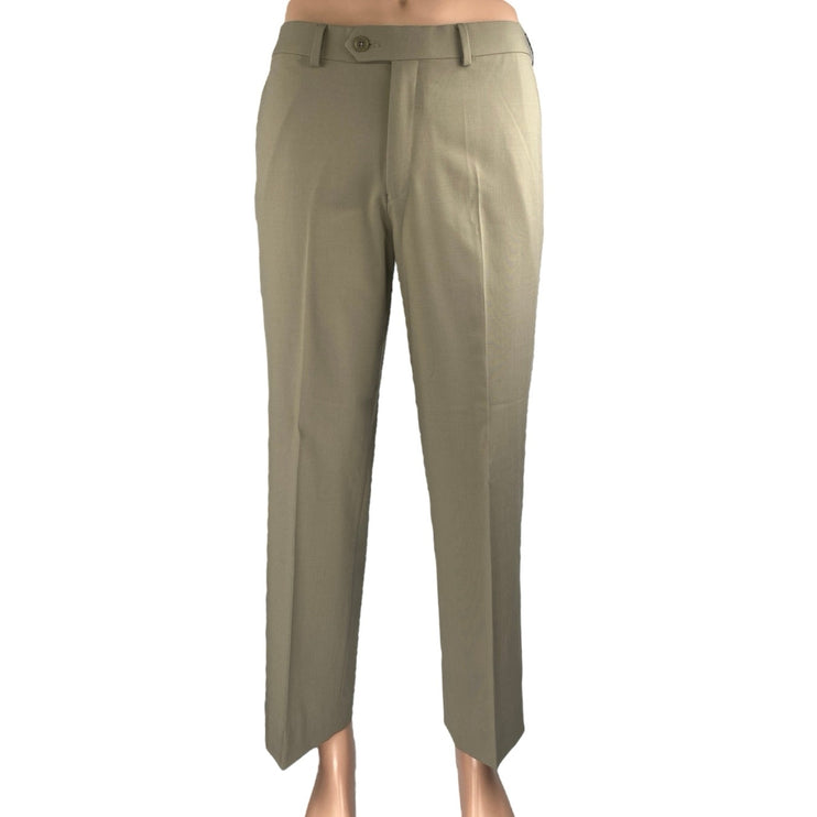 Tallia Men's Beige Tan Khaki Wool Straight Pleated Trousers Dress Pants Size 32