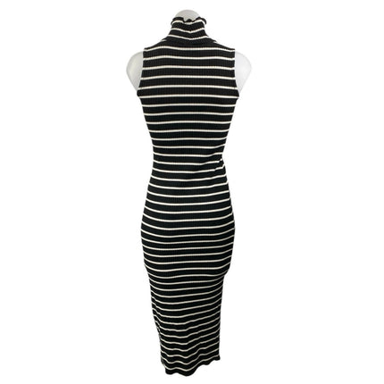 French Connection Black Striped Sleeveless Mock Neck Midi Sweater Tank Dress XS