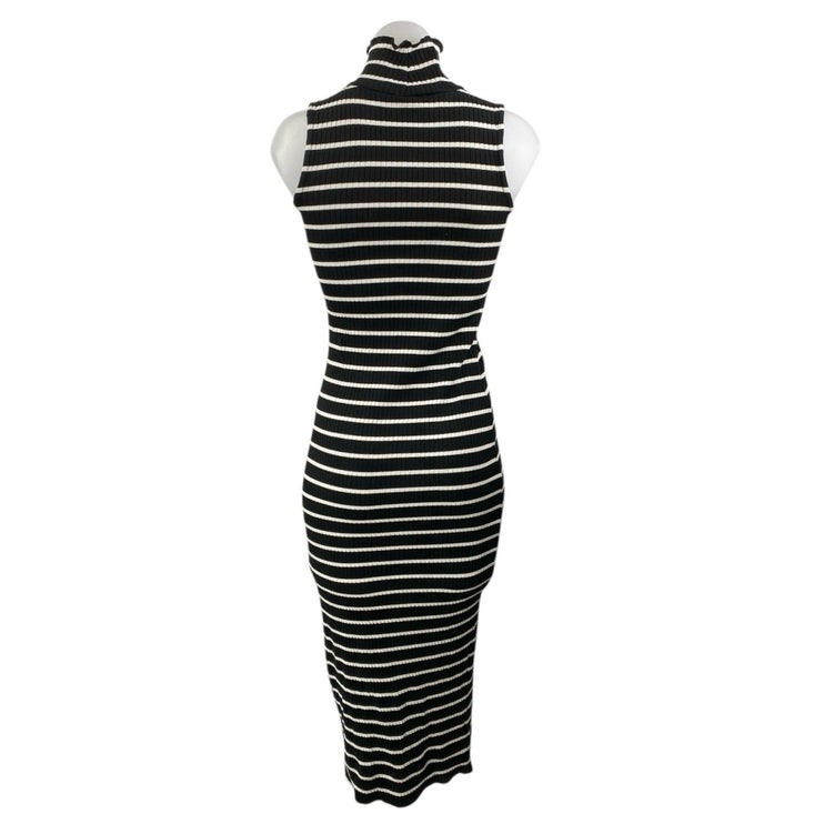 French Connection Black Striped Sleeveless Mock Neck Midi Sweater Tank Dress XS