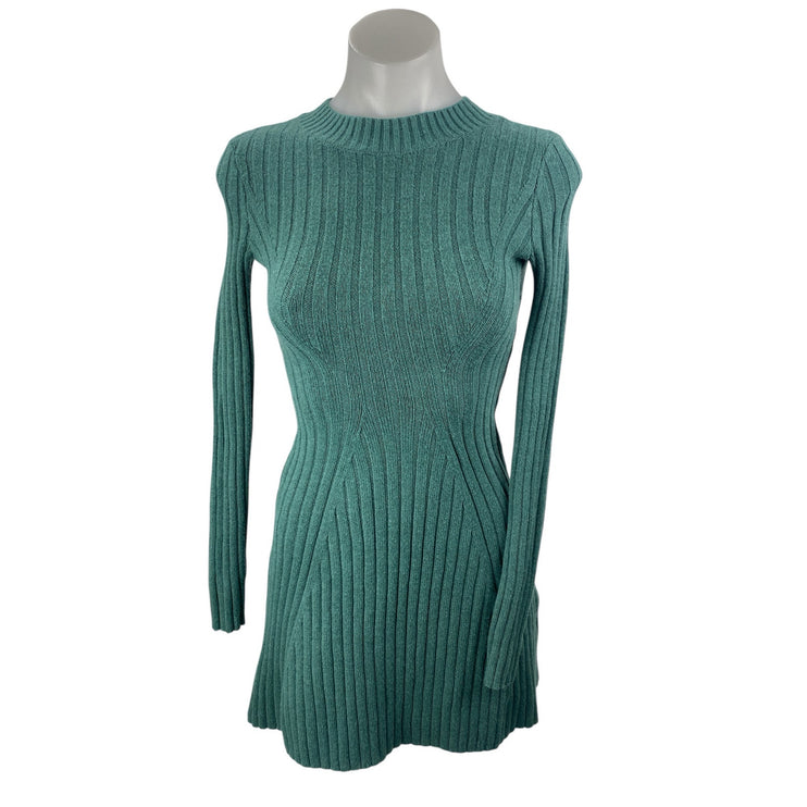 Hollister Green Rib Knit Mock Neck Long Sleeve A Line Sweater Mini Dress Size S