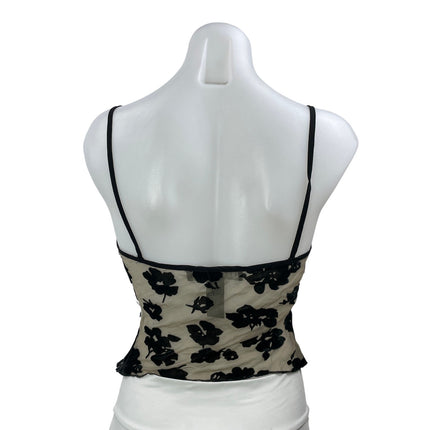 Lioness Basic Instinct Beige Black Velvet Floral Sleeveless Mesh Camisole Top XS