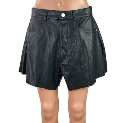NEW WeWoreWhat Black Faux Vegan Leather High Rise A-Line Flare Bell Shorts Sz 30