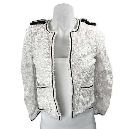 The Kooples Women's White Boucle Knit Open Front Crop Blazer Coat Jacket Size XS