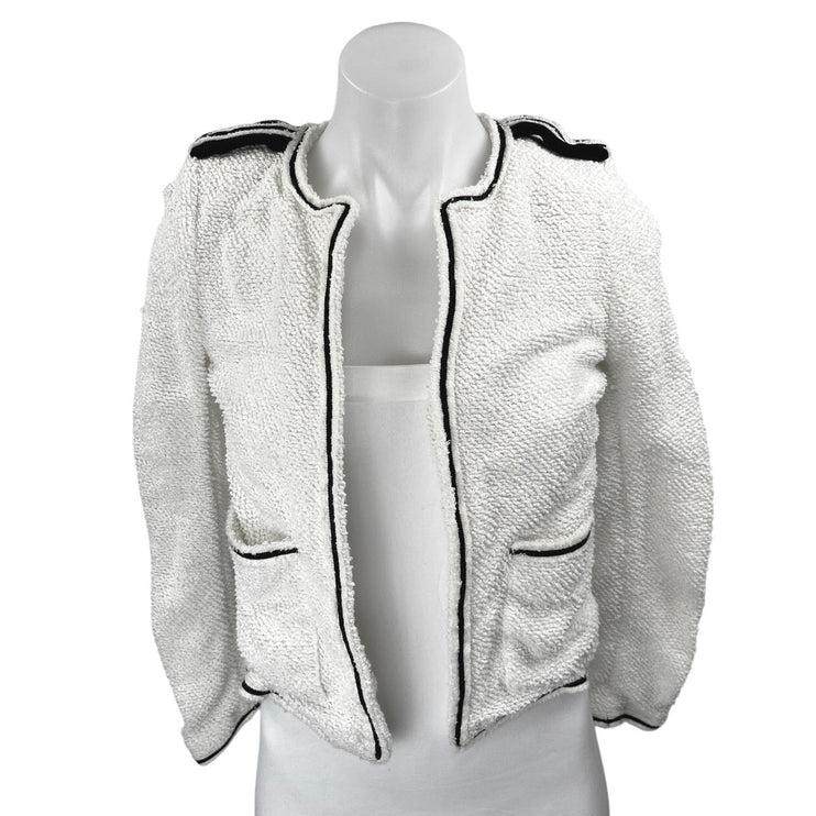 The Kooples Women's White Boucle Knit Open Front Crop Blazer Coat Jacket Size XS