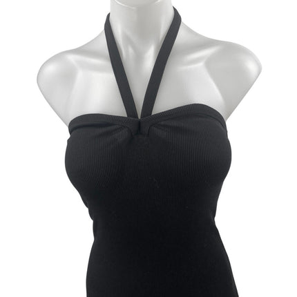 NEW Zara Women's Black Sleeveless Halter Tie Bandeau Midi Tank Bodycon Dress S