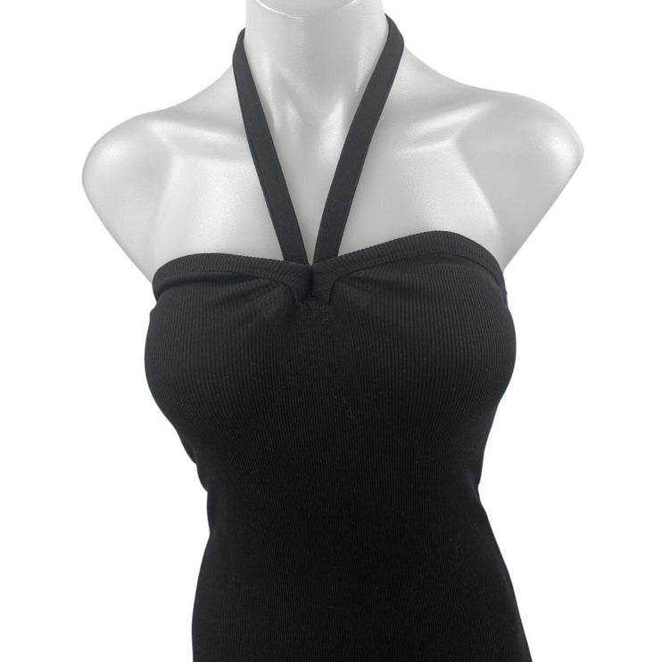 NEW Zara Women's Black Sleeveless Halter Tie Bandeau Midi Tank Bodycon Dress S