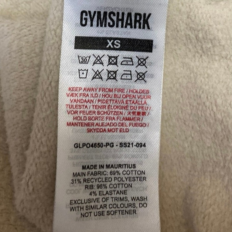 Gymshark Women's Beige Long Sleeve Fleece Hoodie Hooded Crop Sweatshirt Top XS