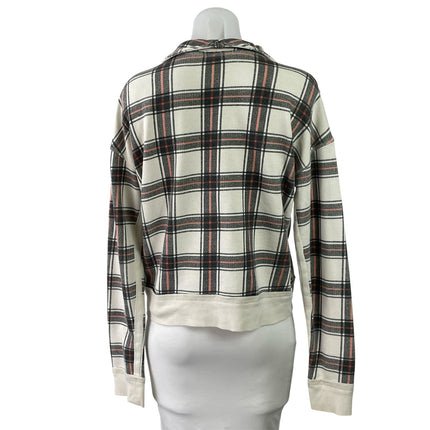 Free People Why Not Ivory Black Plaid Quarter Zip Pullover Sweater Sweatshirt S