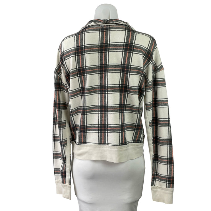 Free People Why Not Ivory Black Plaid Quarter Zip Pullover Sweater Sweatshirt S