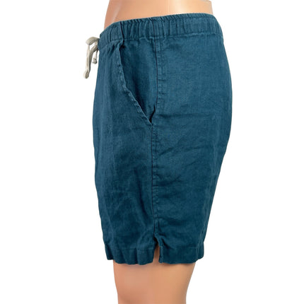 Alex Crane 100% Linen Mens Blue Elastic Waist Drawstring Casual Lounge Shorts S