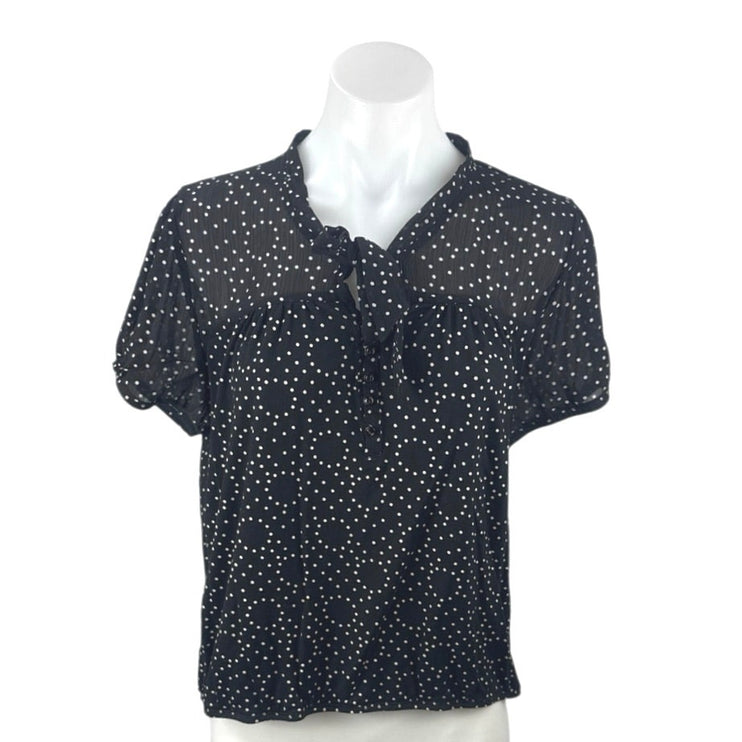 Ann Taylor Loft Women's Black White Polka Dots Short Sleeve Blouse Top Size LP