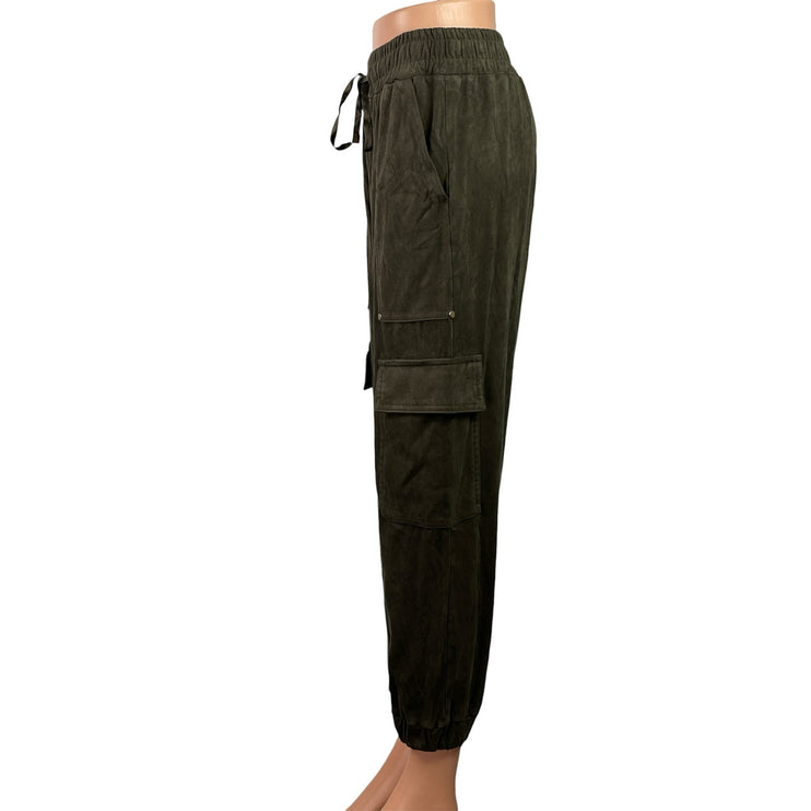 Zara Womens Olive Green Elastic High Waist Tapered Leg Trousers Jogger Pants S
