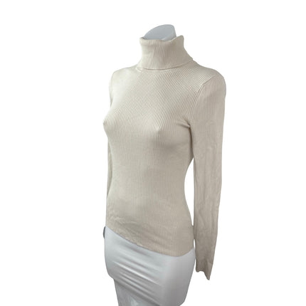 Aritzia Babaton Beige Ribbed Knit Turtleneck Long Sleeve Sweater Top Size XS
