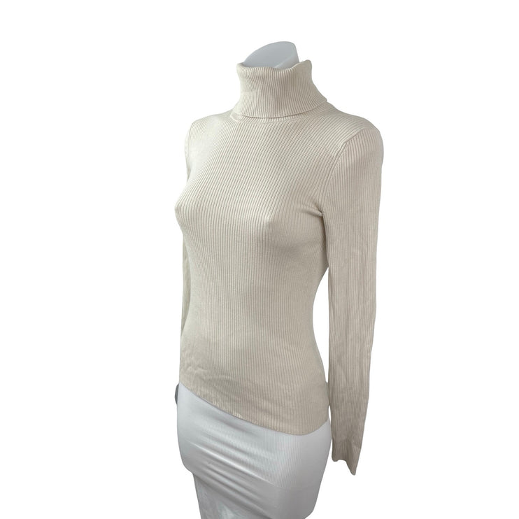 Aritzia Babaton Beige Ribbed Knit Turtleneck Long Sleeve Sweater Top Size XS