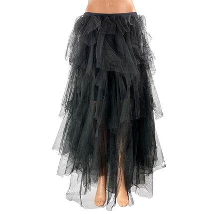 NEW BCBGMAXAZRIA Women's Black Tiered Ruffles Sheer Tulle Hi-Low Maxi Skirt Sz S