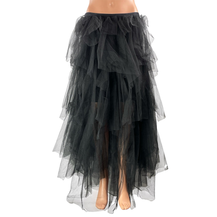 NEW BCBGMAXAZRIA Women's Black Tiered Ruffles Sheer Tulle Hi-Low Maxi Skirt Sz S