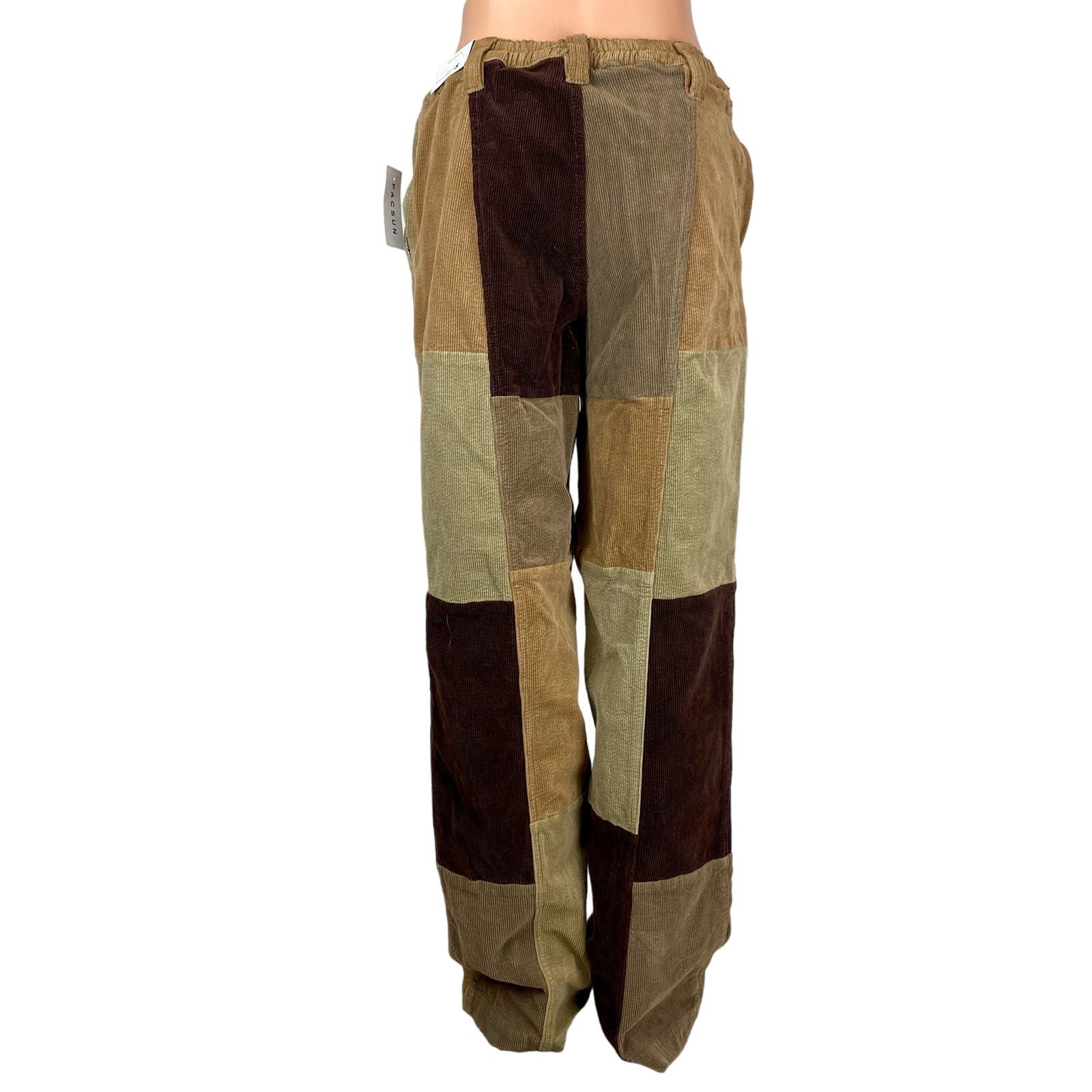 Pacsun Brown Khaki Patchwork Colorblock Elastic Waist Cargo