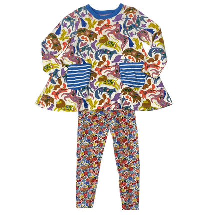 Mini Boden Girls Multicolor Animal Print Long Sleeve Top & Leggings Set Sz 4-5Y