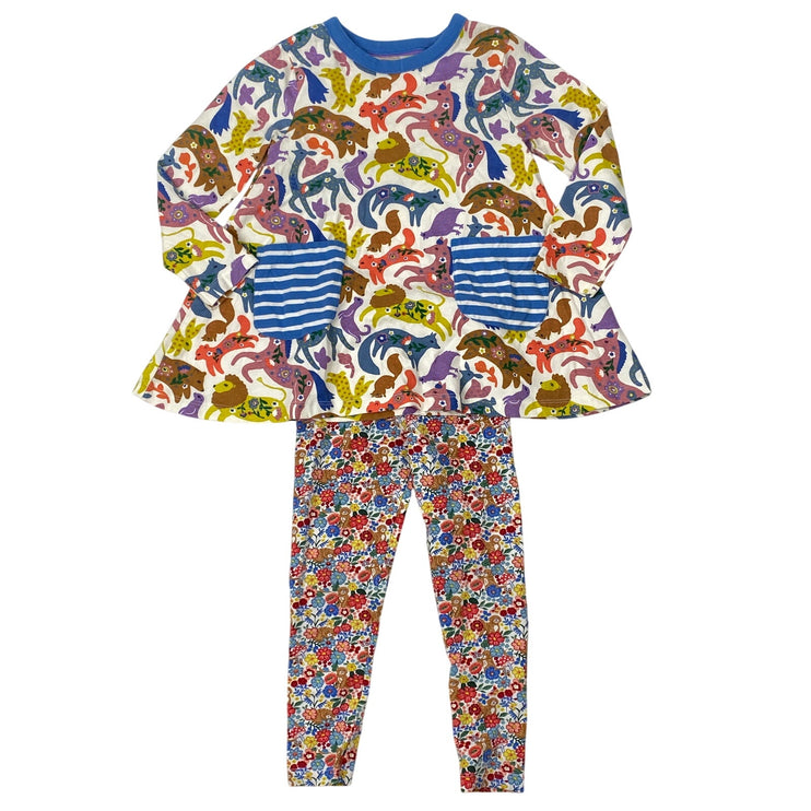 Mini Boden Girls Multicolor Animal Print Long Sleeve Top & Leggings Set Sz 4-5Y