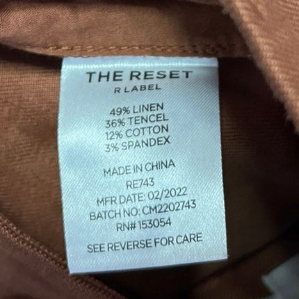 The Reset Brown Linen Pleated Straight Wide Leg Crop Trousers Dress Pants Size S