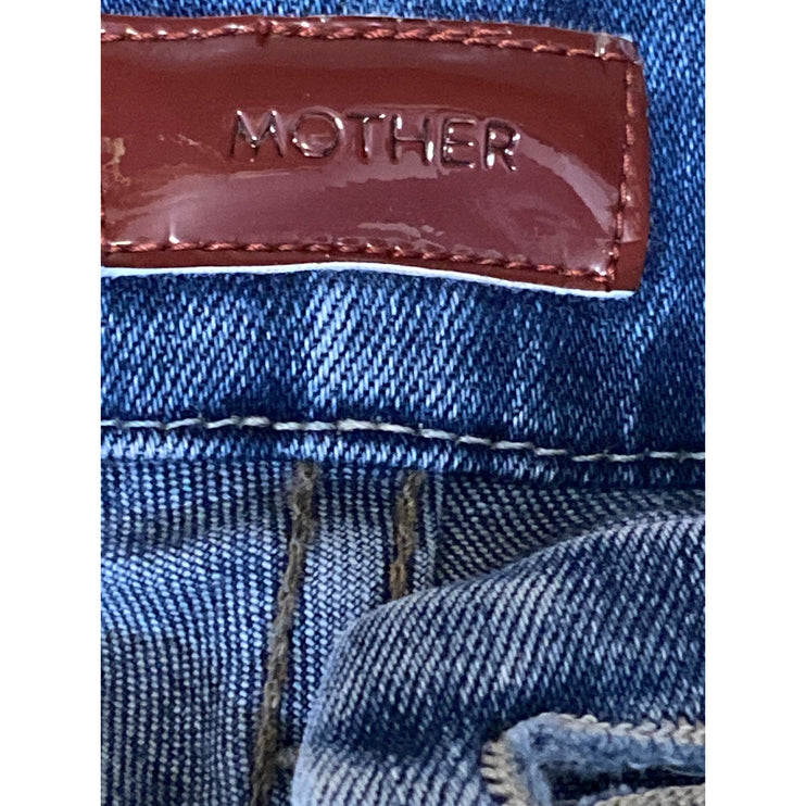 Mother Women's Blue High Waisted Medium Wash Raw Hem Skinny Denim Jeans Size 26