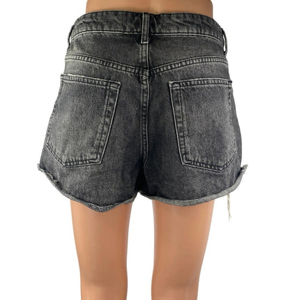 Zara Womens Black Washed Distressed High Rise Raw Hem Cutoff Denim Jean Shorts 4