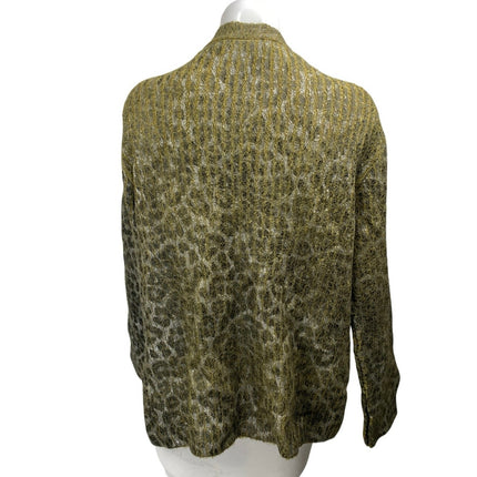 Zara Green Textured Knit Leopard Animal Print Button Long Sleeve Coat Jacket M