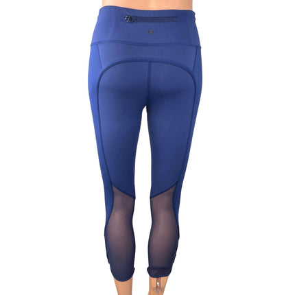 Lululemon Blue Mesh Low Rise Back Pocket Yoga Capri Athletic Leggings Pants Sz 0