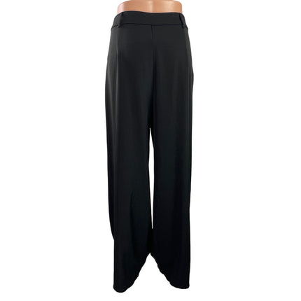 Princess Polly Women's Black High Rise Pleated Wide Leg Baggy Trousers Pants 12