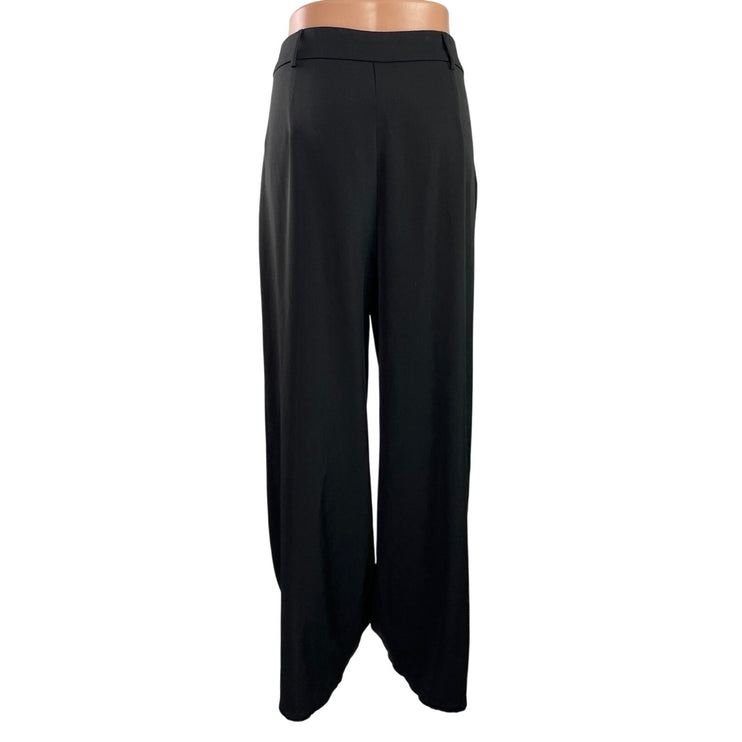 Princess Polly Women's Black High Rise Pleated Wide Leg Baggy Trousers Pants 12