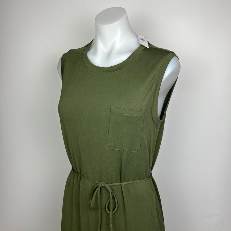 Banana Republic NWT Green Sleeveless Side Slit Tie Waist Midi Blouson Dress Sz S