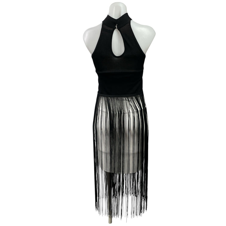 Zara Women's Black Halter High Neck Cutout Fringe Knit Sleeveless Blouse Top S