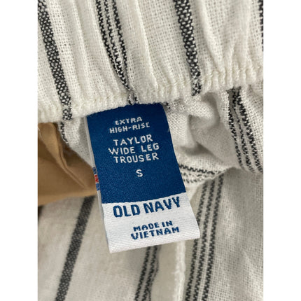 Old Navy Women's White Linen Striped Taylor High Rise Wide Leg Trousers Pants S