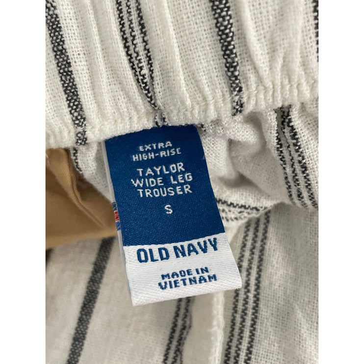 Old Navy Women's White Linen Striped Taylor High Rise Wide Leg Trousers Pants S