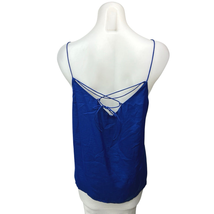 Vince Camuto Blue Silk Satin V-neck Lace Up Strap Cami Camisole Tank Top Size XL