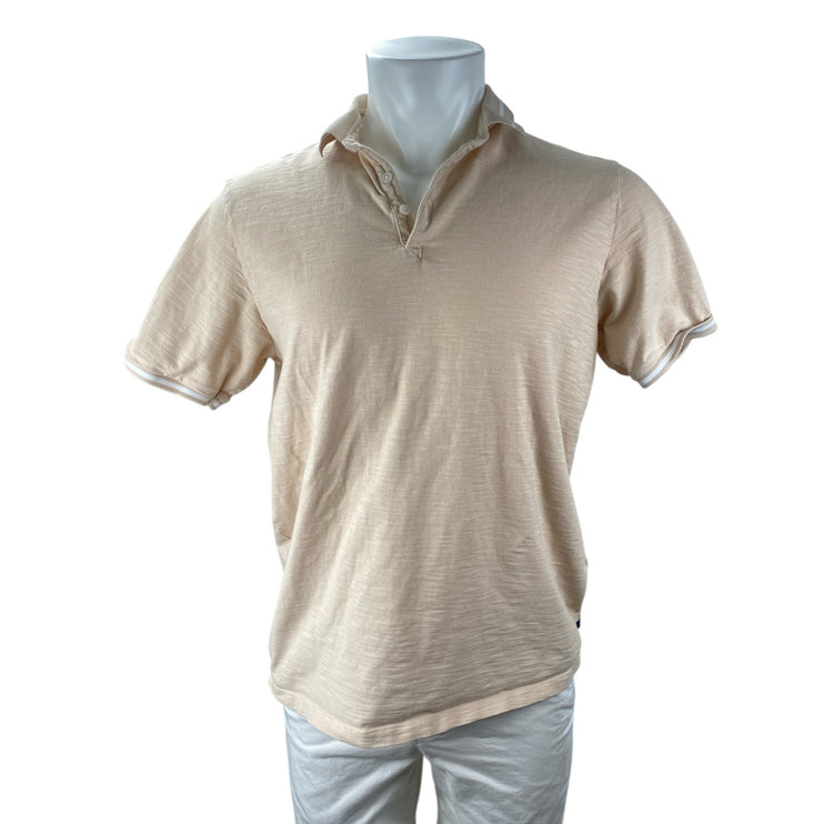 Good Man Brand Men's Beige Collared Short Sleeve Casual Golf Polo Shirt Top Sz L