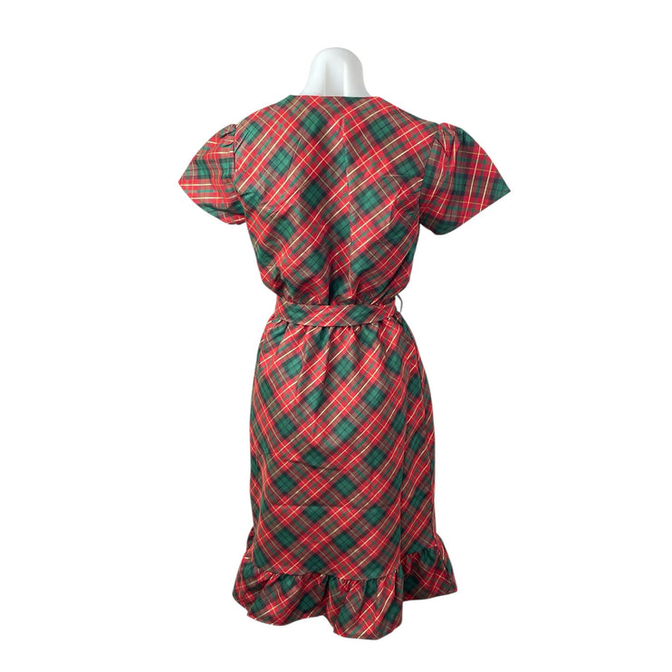 New Gymboree Women's Red Plaid Short Sleeve Tie Waist A Line Midi Dress Size S