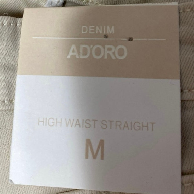 NEW Adoro Beige Frayed Distressed High Waist Straight Flared Denim Jeans Pants M