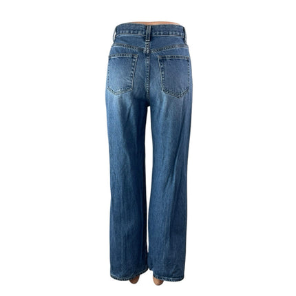 Uniqlo Women's Blue High Waisted Medium Wash Wide Straight Denim Jeans Size 22