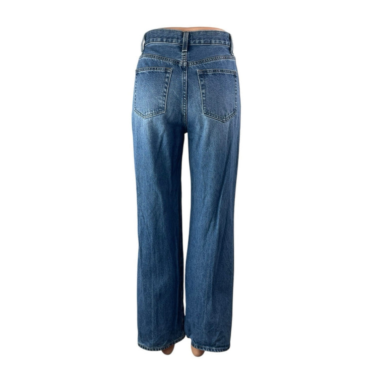 Uniqlo Women's Blue High Waisted Medium Wash Wide Straight Denim Jeans Size 22