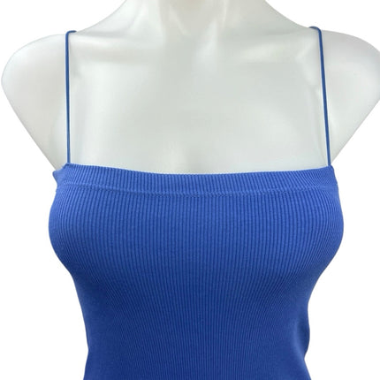 Zara Womens Blue Ribbed Square Neck Sleeveless Cami Tank Bodycon Midi Dress Sz M