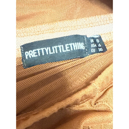 PrettyLittleThing Brown Sheer Mesh Patchwork High Slit Pencil Maxi Skirt Size 4